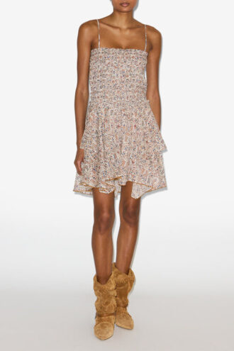 Abito leggero in cotone stampato con smock Anka