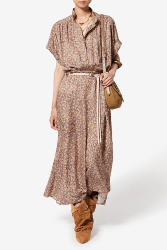 Abito lungo in jacquard di seta floreale Ansley