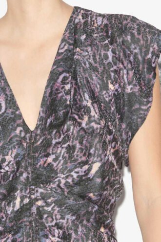 Abito midi stampato con arricciature Lyndsay