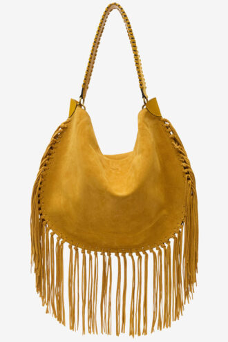 Borsa a tracolla Oskan Hobo Soft in pelle di vitello scamosciata con frange