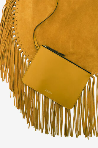 Borsa a tracolla Oskan Hobo Soft in pelle di vitello scamosciata con frange