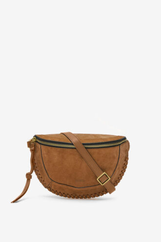 Borsa Banana Skano in pelle di vitello scamosciata color cognac