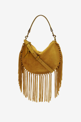 Borsa Oskan Hobo Zip in pelle scamosciata di vitello con frange