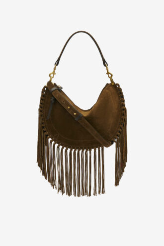 Borsa Oskan Hobo Zip in pelle scamosciata di vitello con frange