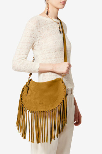 Borsa Oskan Hobo Zip in pelle scamosciata di vitello con frange