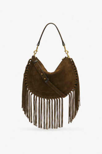 Borsa Oskan Hobo Zip in pelle scamosciata di vitello con frange