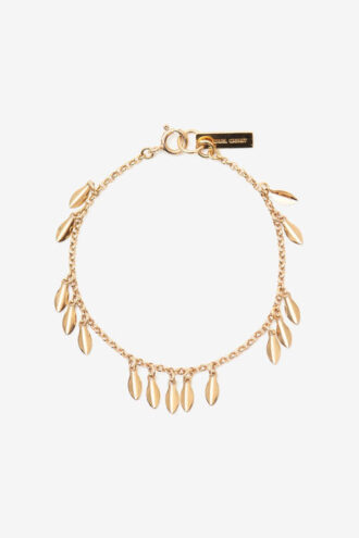 Bracciale in metallo lucido con foglie e ciondoli