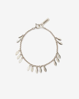 Bracciale in metallo lucido con foglie e ciondoli
