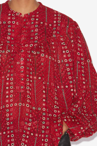 Camicetta in voile di cotone stampata e arricciata Salika