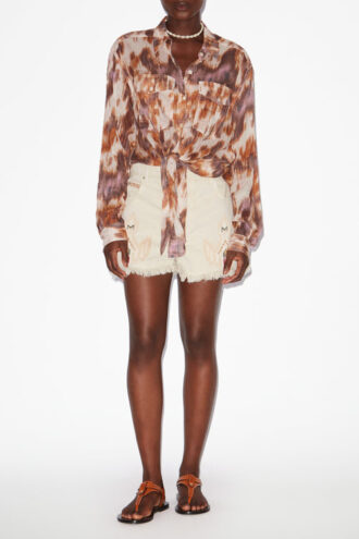 Camicia Nathy in voile di cotone stampato con lacci