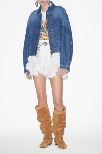 Giacca corta stile workwear Julie in denim tinta unita