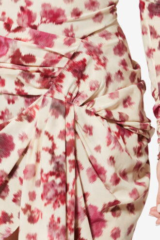 Gonna corta drappeggiata in seta elasticizzata stampata Ovia