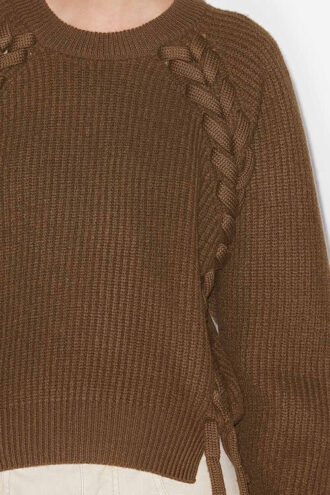 Maglione Noelia in lana merino a coste e intrecciata