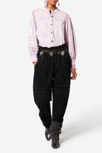 Pantaloni carrot in chambray slavato Mellya