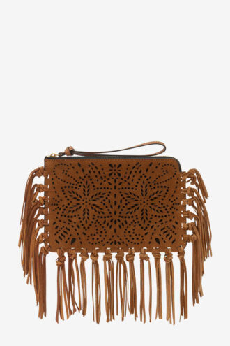 Pochette piatta in pelle con frange Pochette piatta in pelle con frange