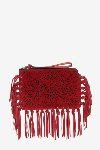 Pochette piatta in pelle con frange Pochette piatta in pelle con frange