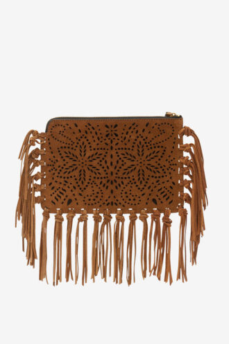 Pochette piatta in pelle con frange Pochette piatta in pelle con frange