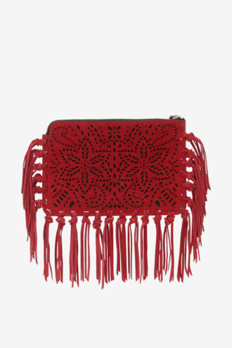 Pochette piatta in pelle con frange Pochette piatta in pelle con frange
