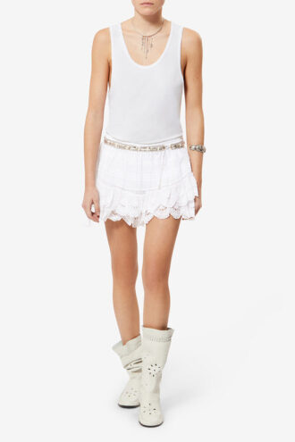 Puria Short Gonna-pantaloncino in cotone con volant e pizzo floreale