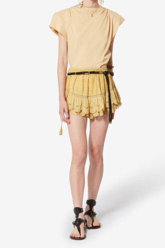 Puria Short Gonna-pantaloncino in cotone con volant e pizzo floreale