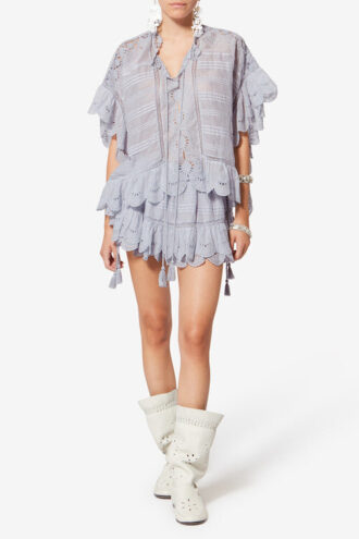 Puria Short Gonna-pantaloncino in cotone con volant e pizzo floreale