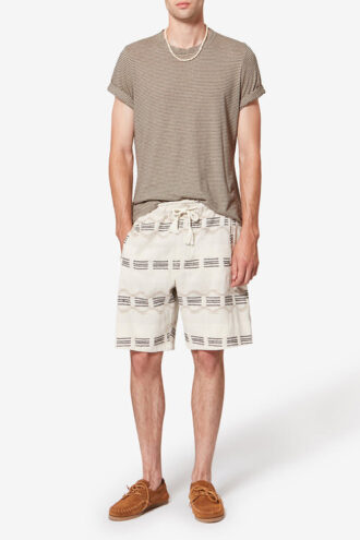 T-shirt a righe a maniche corte in cotone e lino