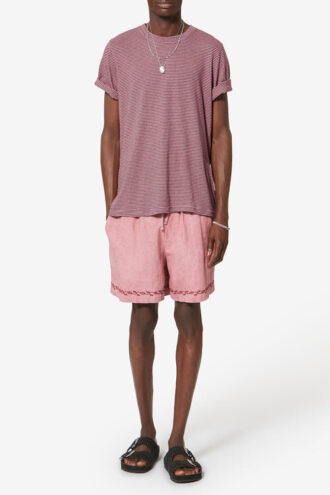 T-shirt a righe a maniche corte in cotone e lino