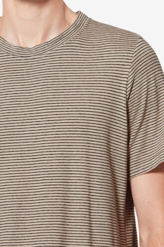 T-shirt a righe a maniche corte in cotone e lino