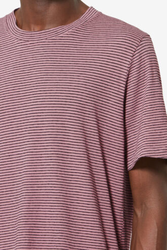 T-shirt a righe a maniche corte in cotone e lino