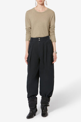 T-shirt a righe in cotone e lino Kaaron