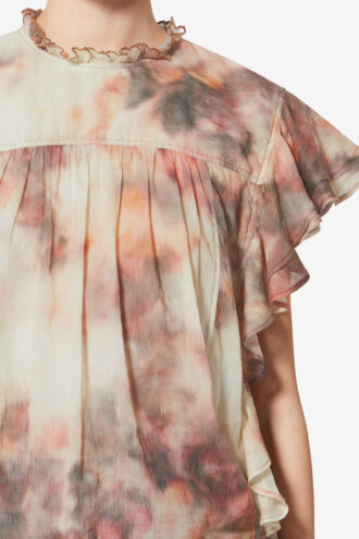 Top Dalyane in voile di cotone stampato con volant