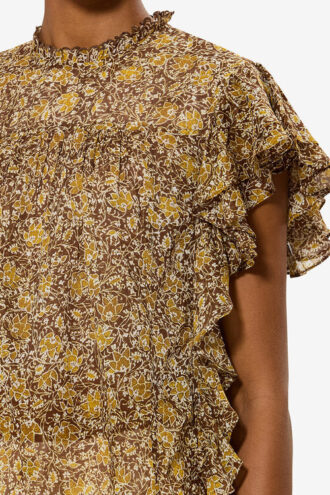 Top Dalyane in voile di cotone stampato con volant