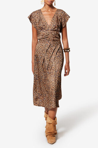 Top drappeggiato in jacquard di seta con motivi floreali Lonea