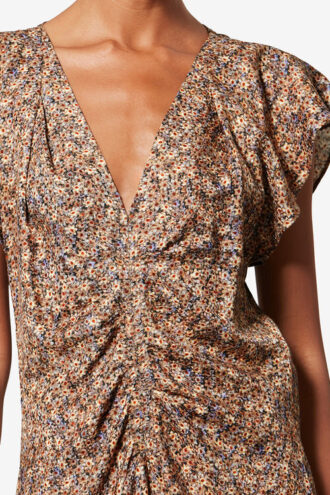 Top drappeggiato in jacquard di seta con motivi floreali Lonea