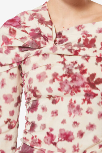 Top drappeggiato in seta elasticizzata con stampa Danka