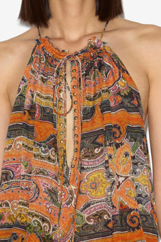 Top in seta stampata con borchie e occhielli Marilou